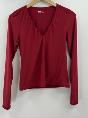 Aerie Smoothez Burgundy Long Sleeve V-Neck Top Size Large